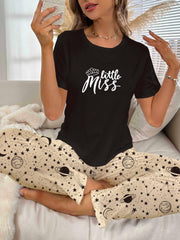 Letter Print Pajama Set with Starry Print Pants