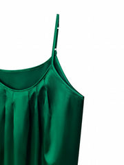 Solid Pleated Cami Top Sleeveless Crew Neck Summer Top Women's Clothing