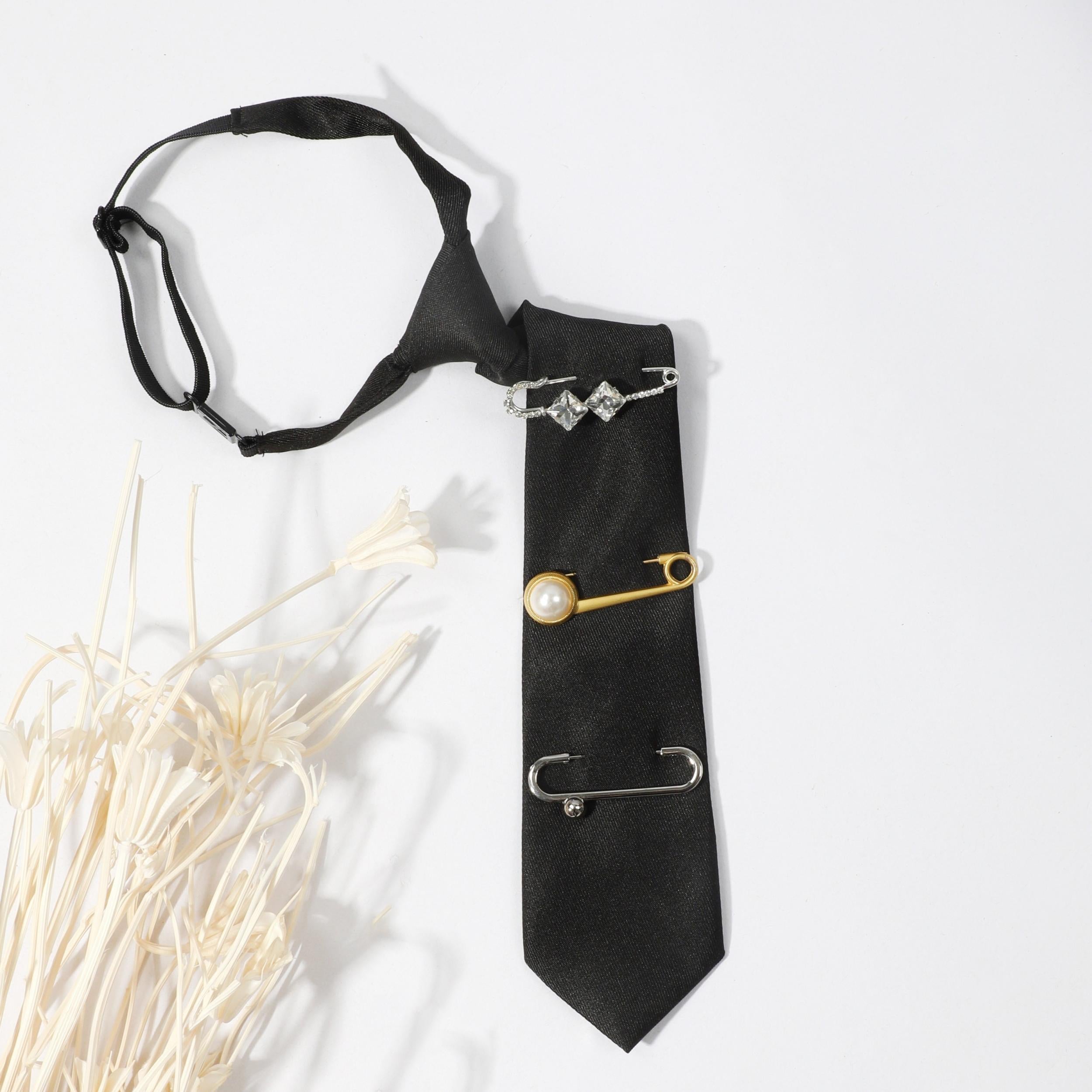 Crystal Brooch Unisex Shirt Bow Tie with Adjustable Neck Tie