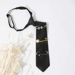 Crystal Brooch Unisex Shirt Bow Tie with Adjustable Neck Tie