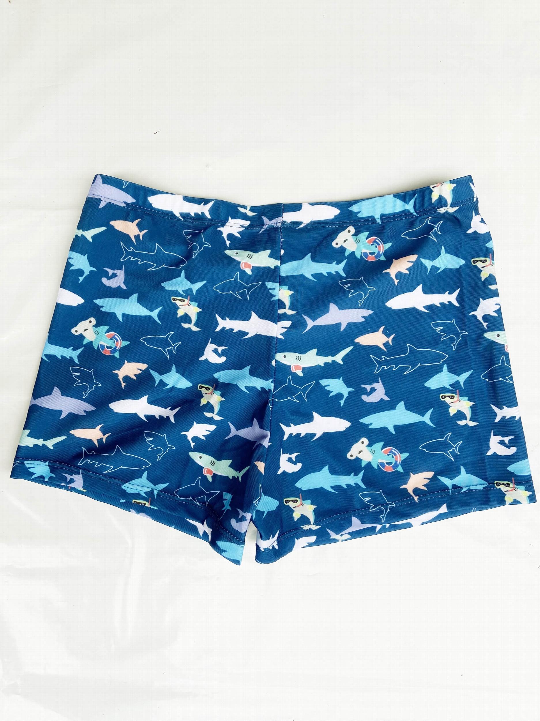 Boys Shark Print Swim Trunks & Cap Set for Beach Vacation