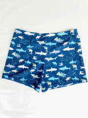 Boys Shark Print Swim Trunks & Cap Set for Beach Vacation
