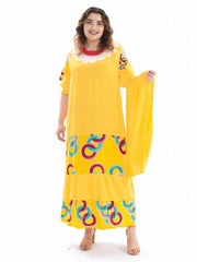 Geometric Print Kaftan Dress Set with 2pcs Hijab