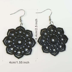 Flower Hollow Dangle Earrings Wooden Boho Style Gift