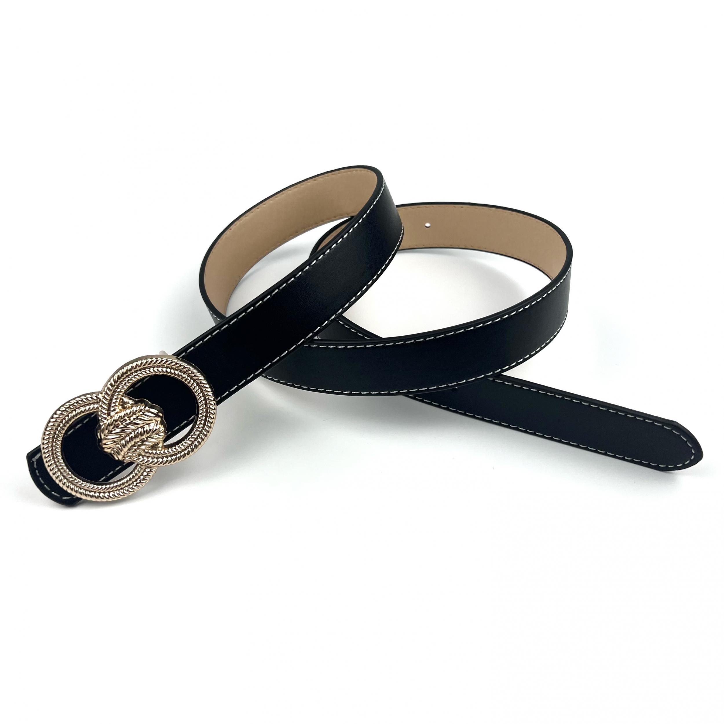 Threaded Round Buckle PU Belt Vintage Solid Thin Belt for Women