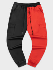 Men's Block Cargo Pants Flap Pocket Drawstring Jogger