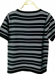 Striped Print Drawstring Knit Sweater Casual Short Sleeve Sweater
