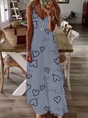 Casual Dress Women's Plus Heart & Letter Print V Neck Maxi Cami Dress