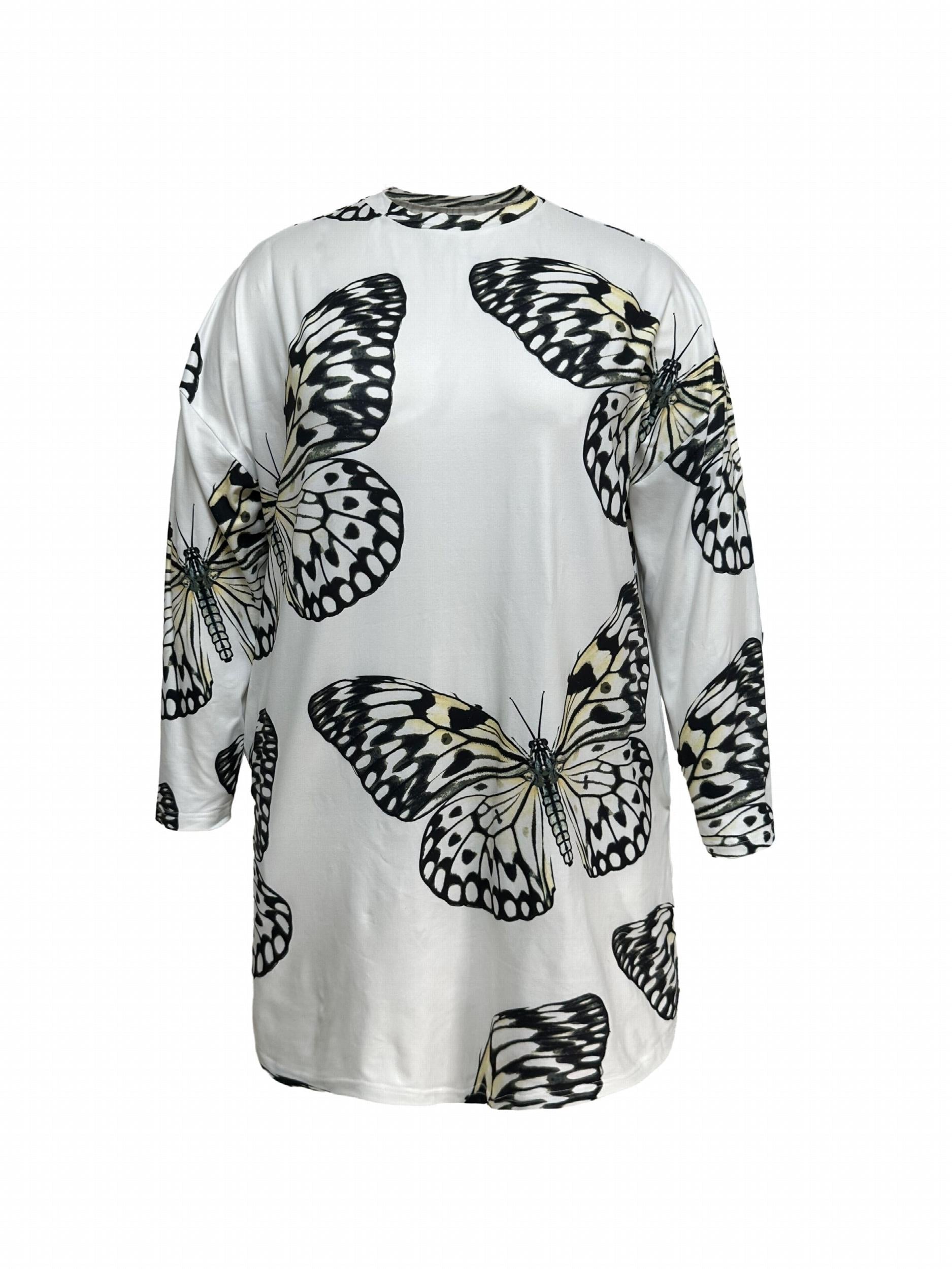 Butterfly Print Long Sleeve Sleep Dress With Pockets