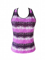 Tie Dye Print Hollow Out Purple 2 Piece Tankini Swimsuit