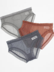 3 Pack Plus Size Panties Set Women's Plus Contrast Lace Underwear