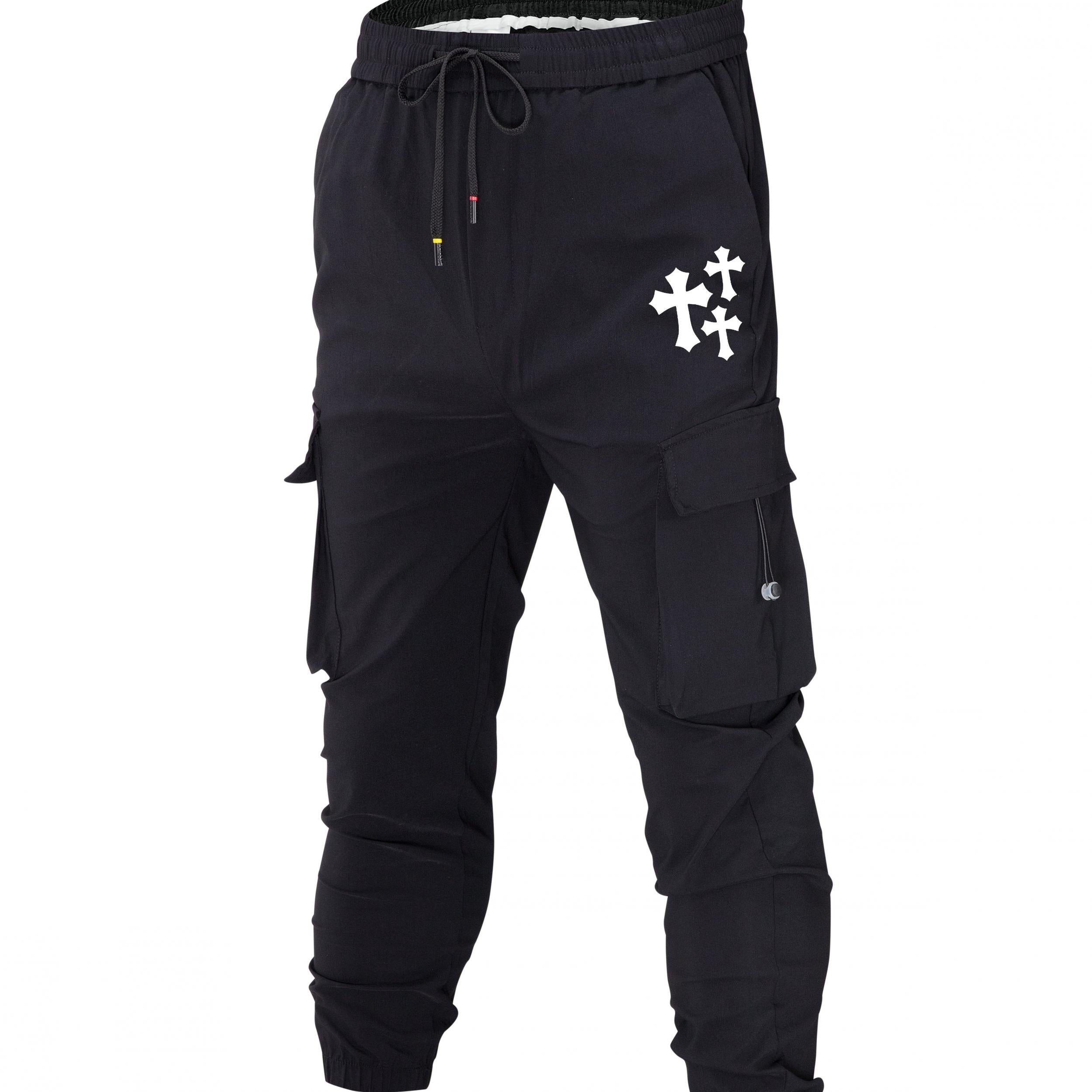 Cross Pattern Print Men's Cargo Pants