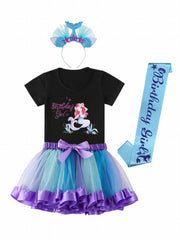 4pcs Toddler Girls Mermaid Graphic T Shirt & Mesh Tutu Skirt Set