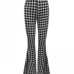 Houndstooth Print Flare Pants High Stretch Bell Bottom Sports Pants