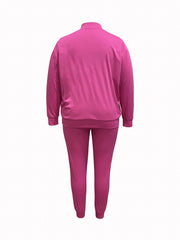 Striped Long Sleeve Stand Collar Zipper Coat & Joggers Set