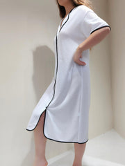 Short Sleeve V Neck Buttons Pajama Dress Women's Sleepwear