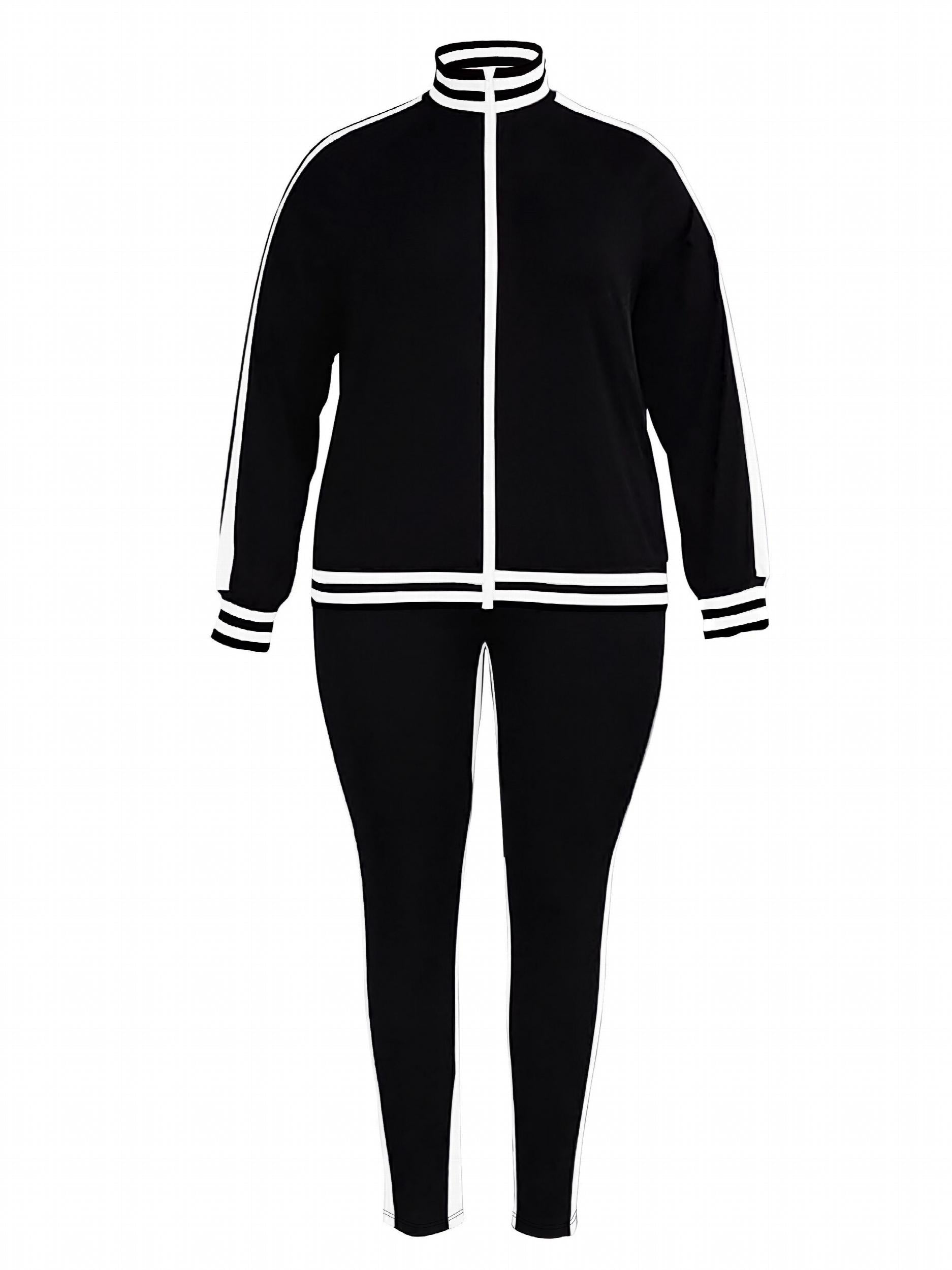 Colorblock Stripe Mock Neck Coat & Pants Set