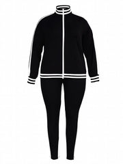 Colorblock Stripe Mock Neck Coat & Pants Set