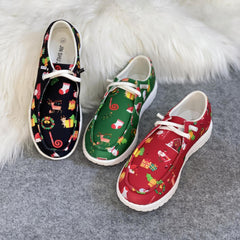 Women's Christmas Cartoon Print Skateboard Shoes Lightweight Sneakers