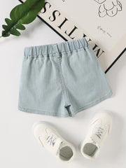 Toddler Girls Pink Button Denim Shorts Elastic Waist Slim Fit Jeans