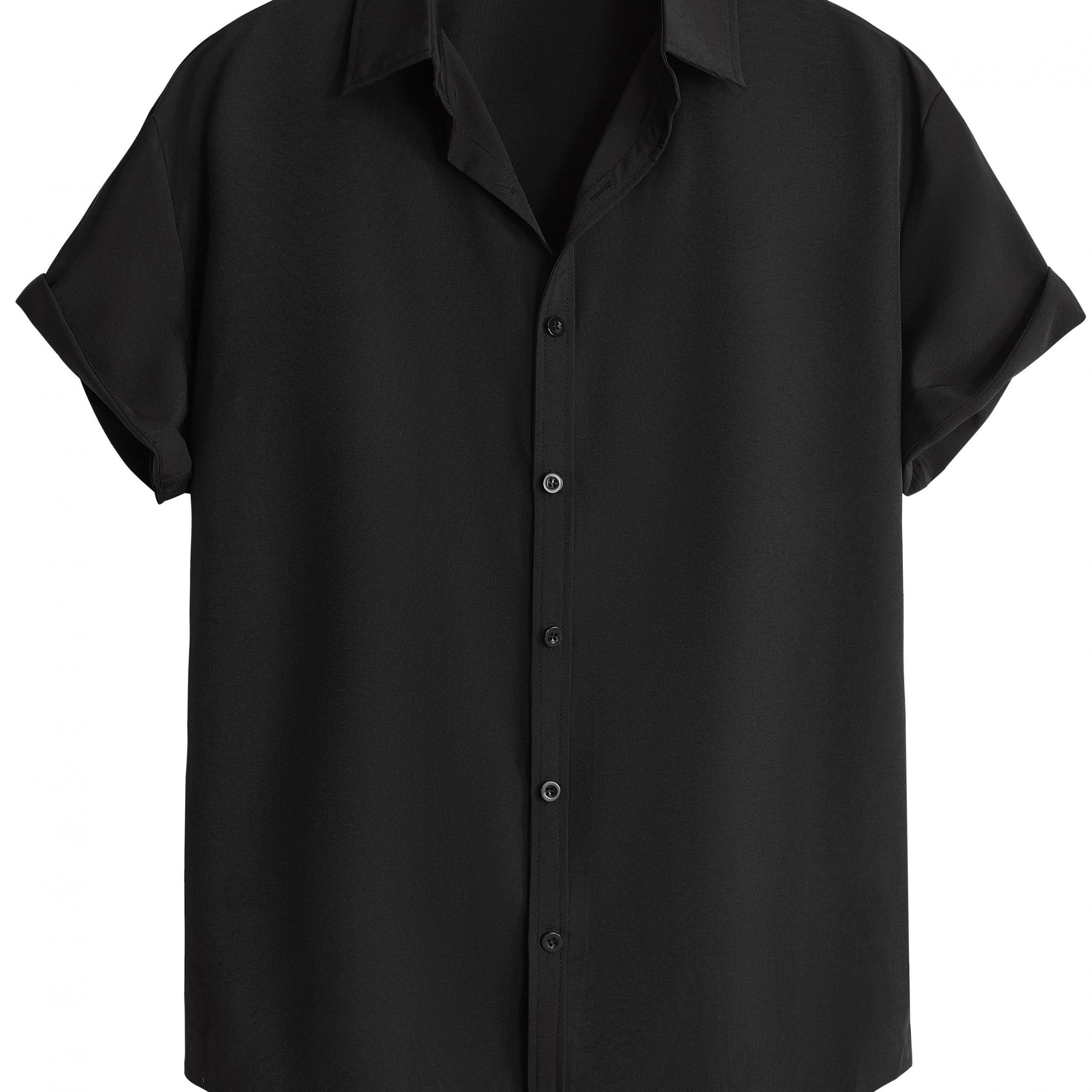 Men's Casual Solid Tee Shirt Button Short Sleeve Loose Work Business Shirt