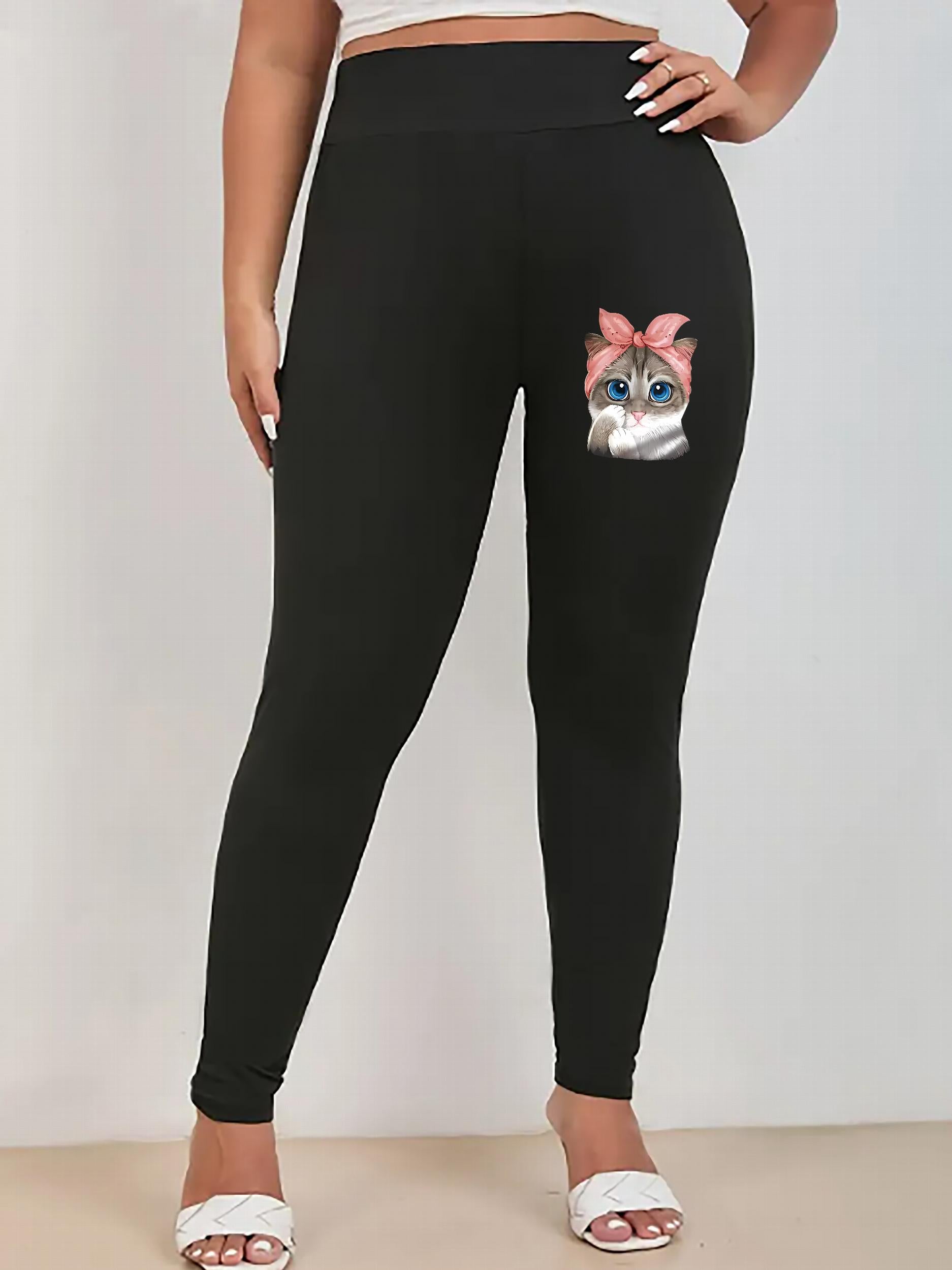 Women's Cat Print Skinny Leggings High Rise Stretchy Pants