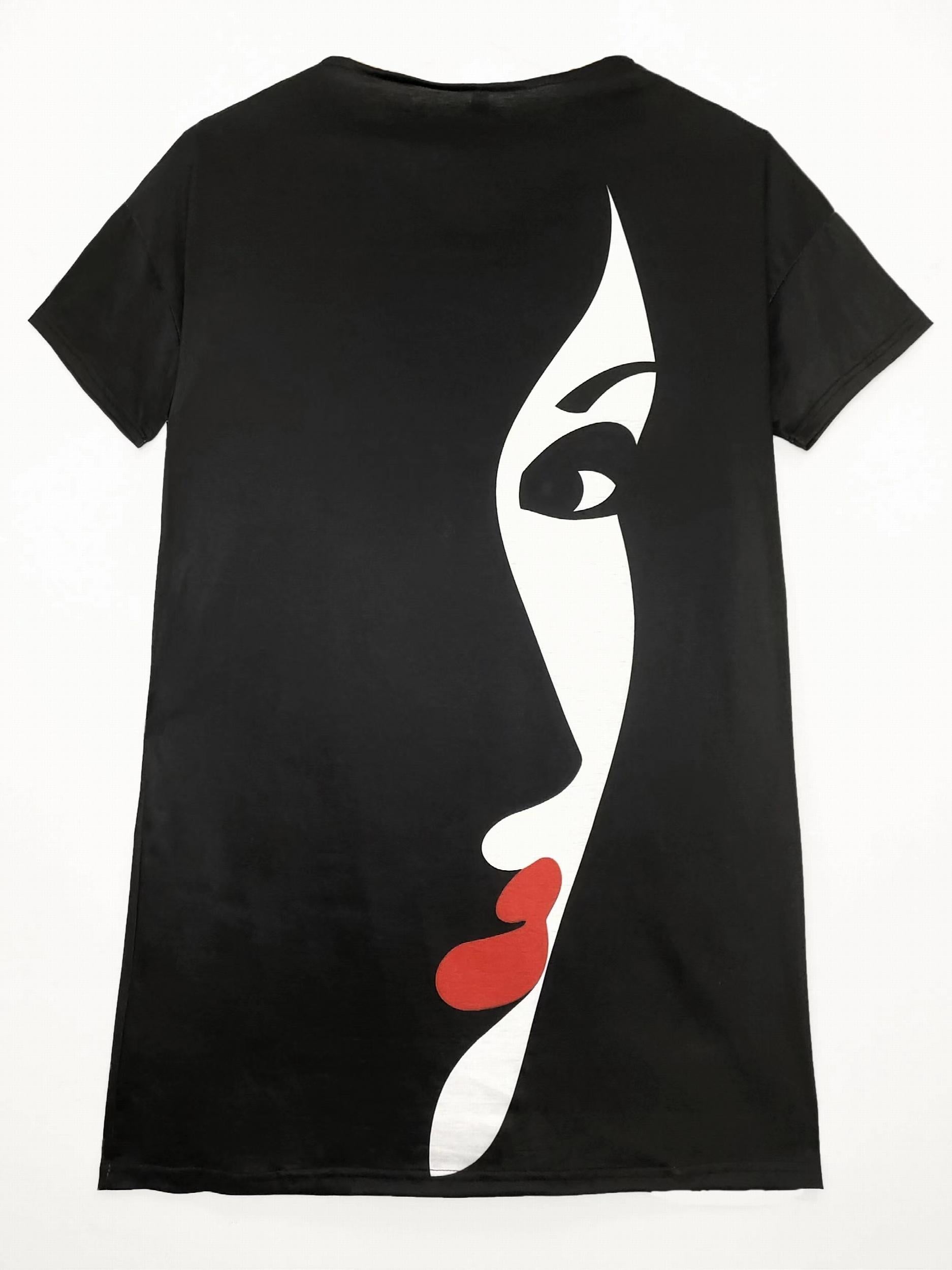 Colorblock Abstract Figure Print V Neck Stretch Dress