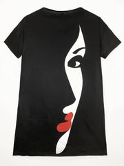 Colorblock Abstract Figure Print V Neck Stretch Dress