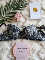 Floral Print Push Up Bra Lace Trim Women's Lingerie