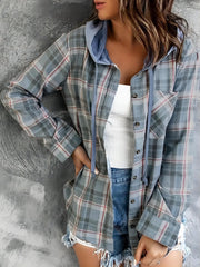 Colorblock Plaid Hooded Shacket