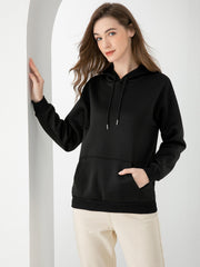 Solid Drawstring Long Sleeve Hoodie with Kangaroo Pocket
