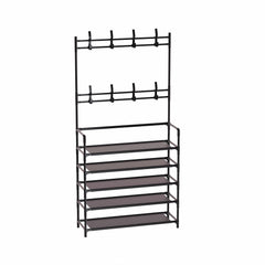 Stackable Shoe Rack With 8 Hooks 4 Layers Waterproof Cloth