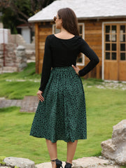 Casual Daily 2pc Set Crew Neck Long Sleeve Tops & Dalmatian Print Skirts