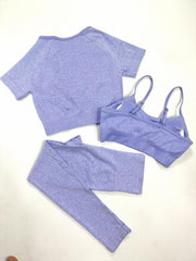 3pcs Yoga Workout Set Sports Bra Crop Top Leggings Women's Activewear