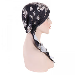 Butterfly Print Turban Cap Lace Up Headwrap Casual Beanie Elastic Head Scarf