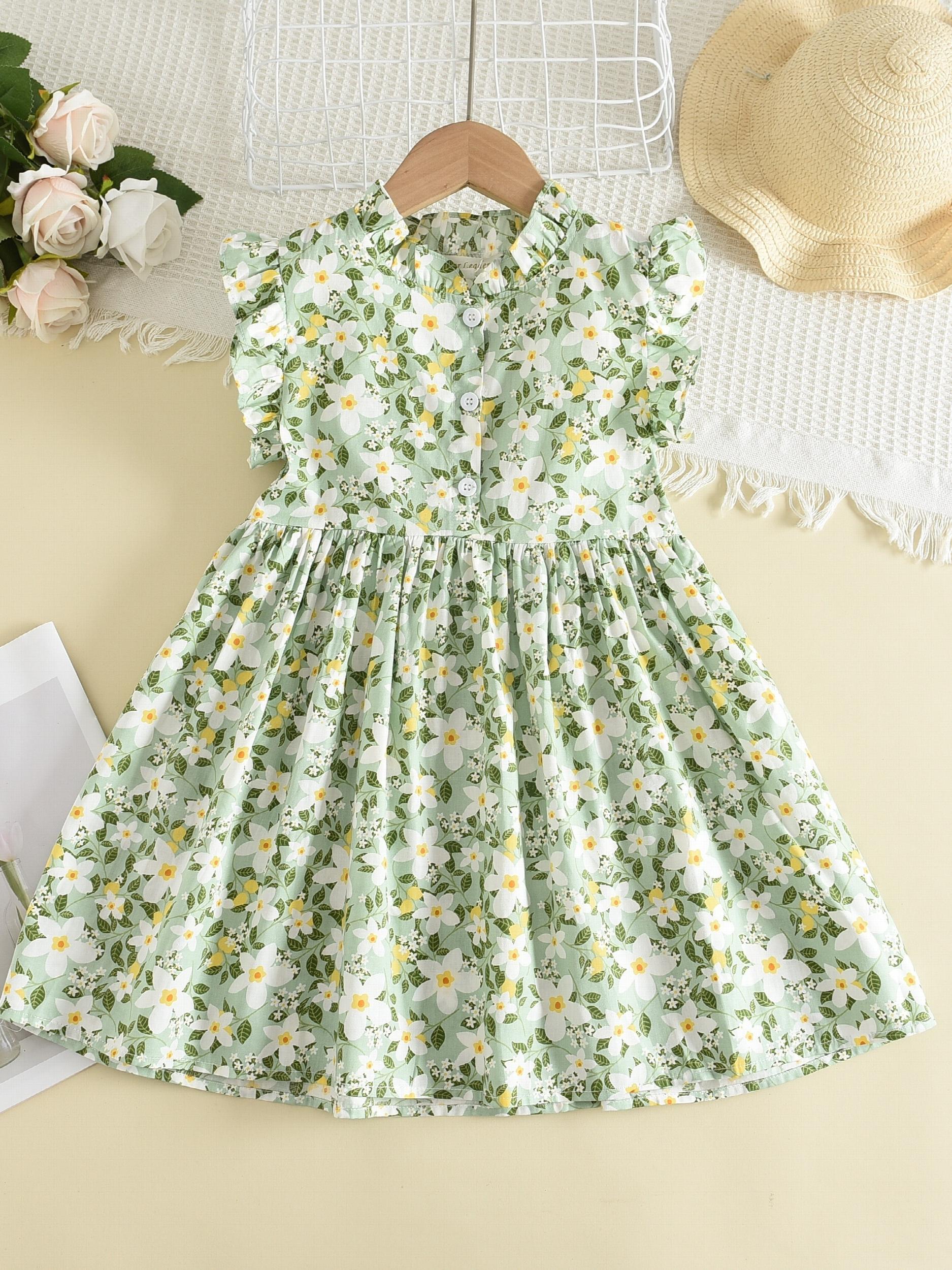 Girls Ruffled Sleeves Frill Trim Dress For Party
