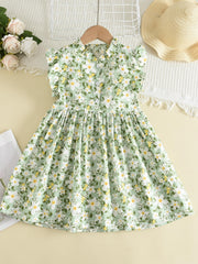Girls Ruffled Sleeves Frill Trim Dress For Party