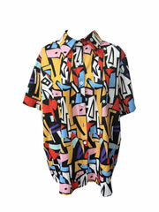Colorblock Geometric Print Button Up Blouse