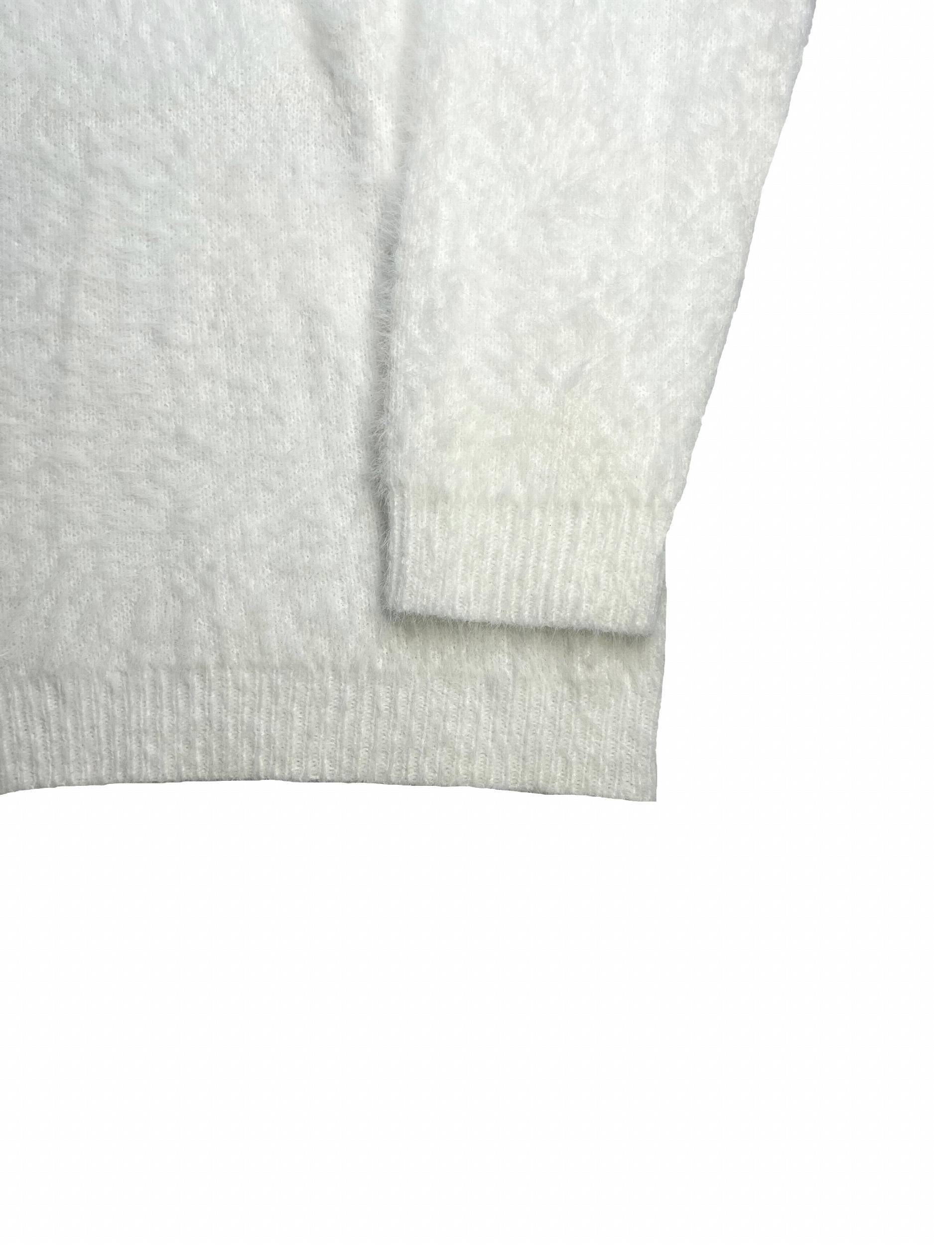 Solid Eyelash V-Neck Sweater Long Sleeve Jumper