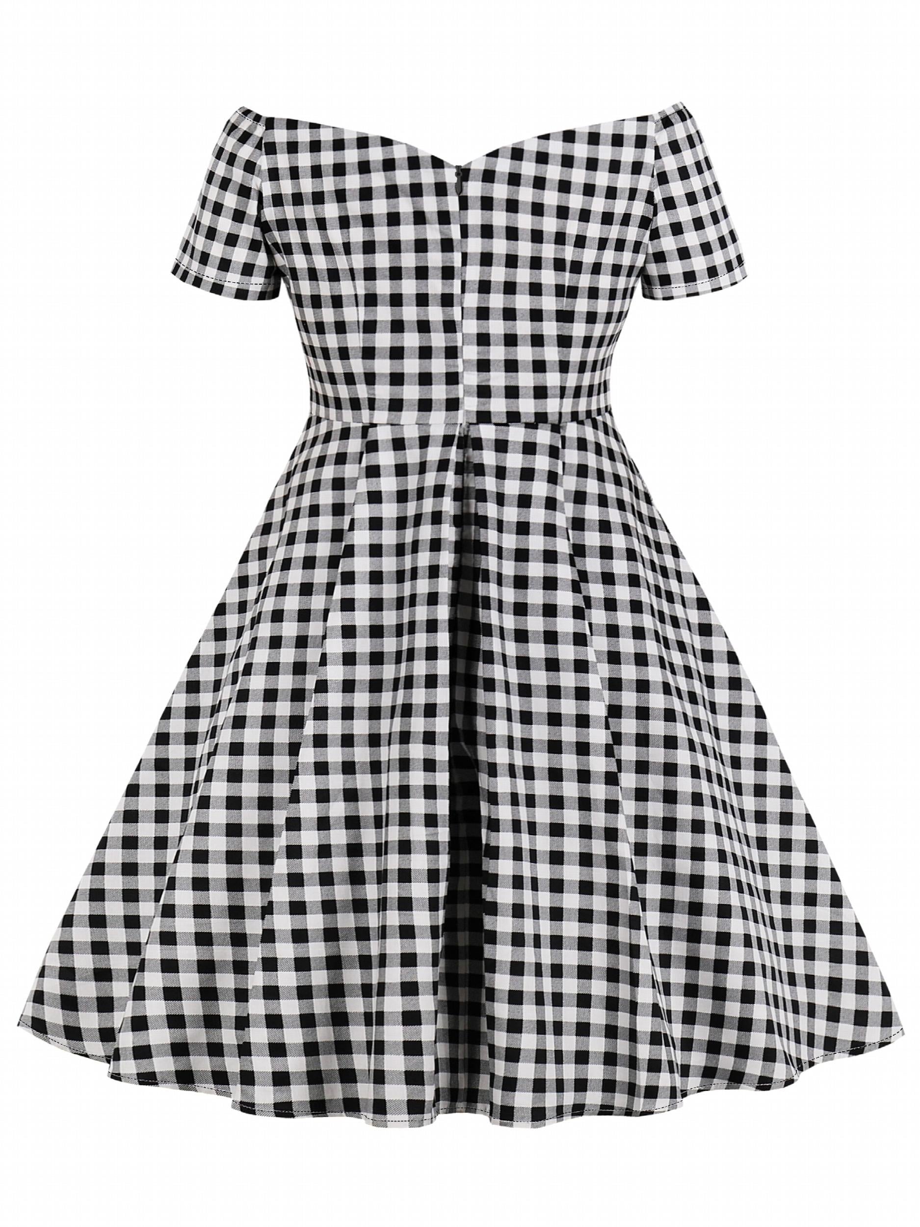 Gingham Print V-Neck A-Line Dress