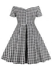 Gingham Print V-Neck A-Line Dress