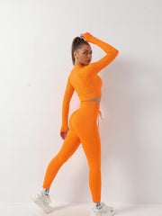 Yoga Workout Set Long Sleeve Crop Top & Leggings
