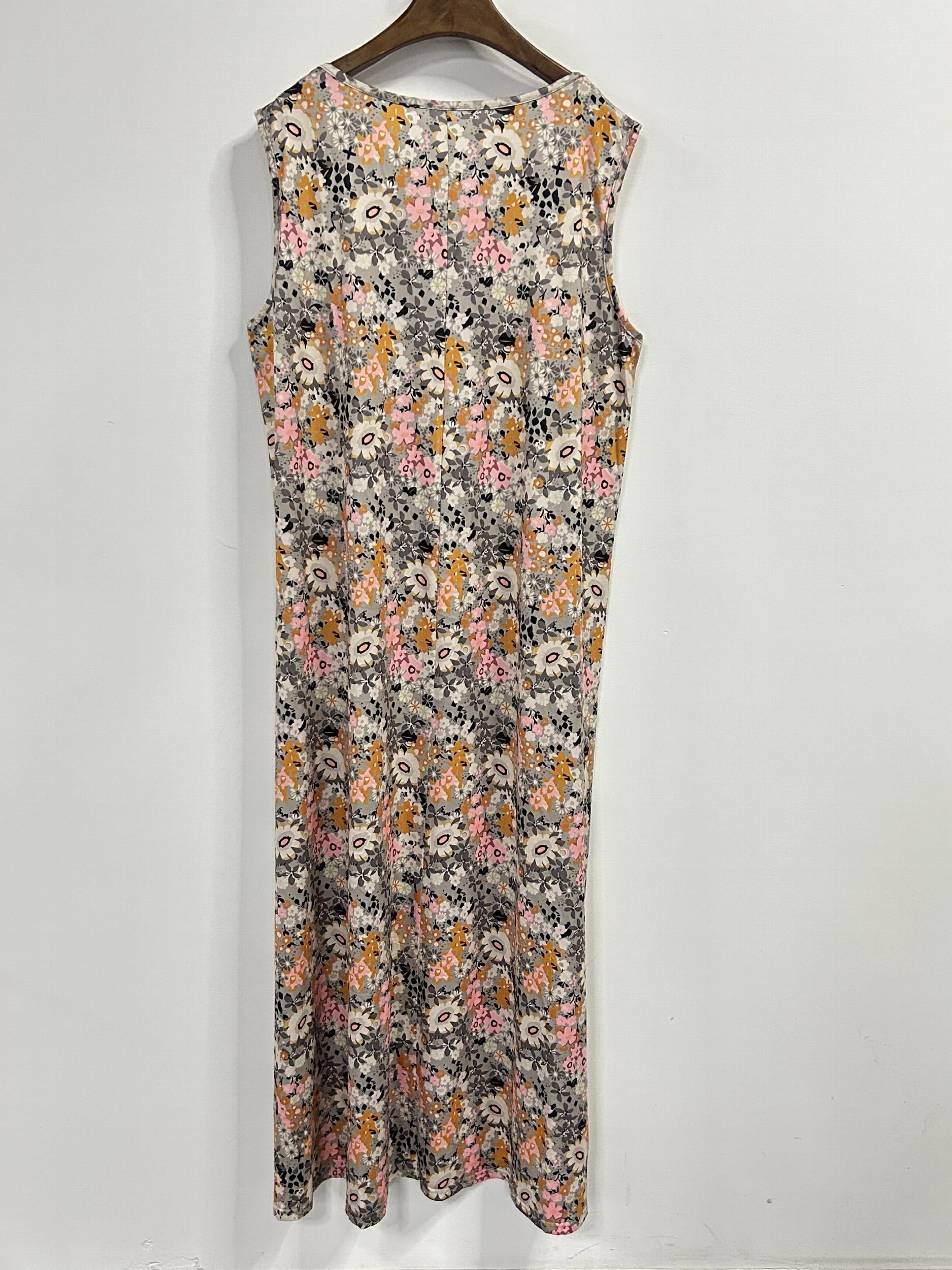 Floral Print Round Neck Maxi Tank Dress Plus Size