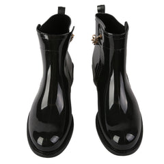 Metal Chain Decor PVC Round Toe Flat Waterproof Rain Boots