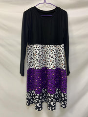 Colorblock Leopard Print Long Sleeve Round Neck Knee Length Dress