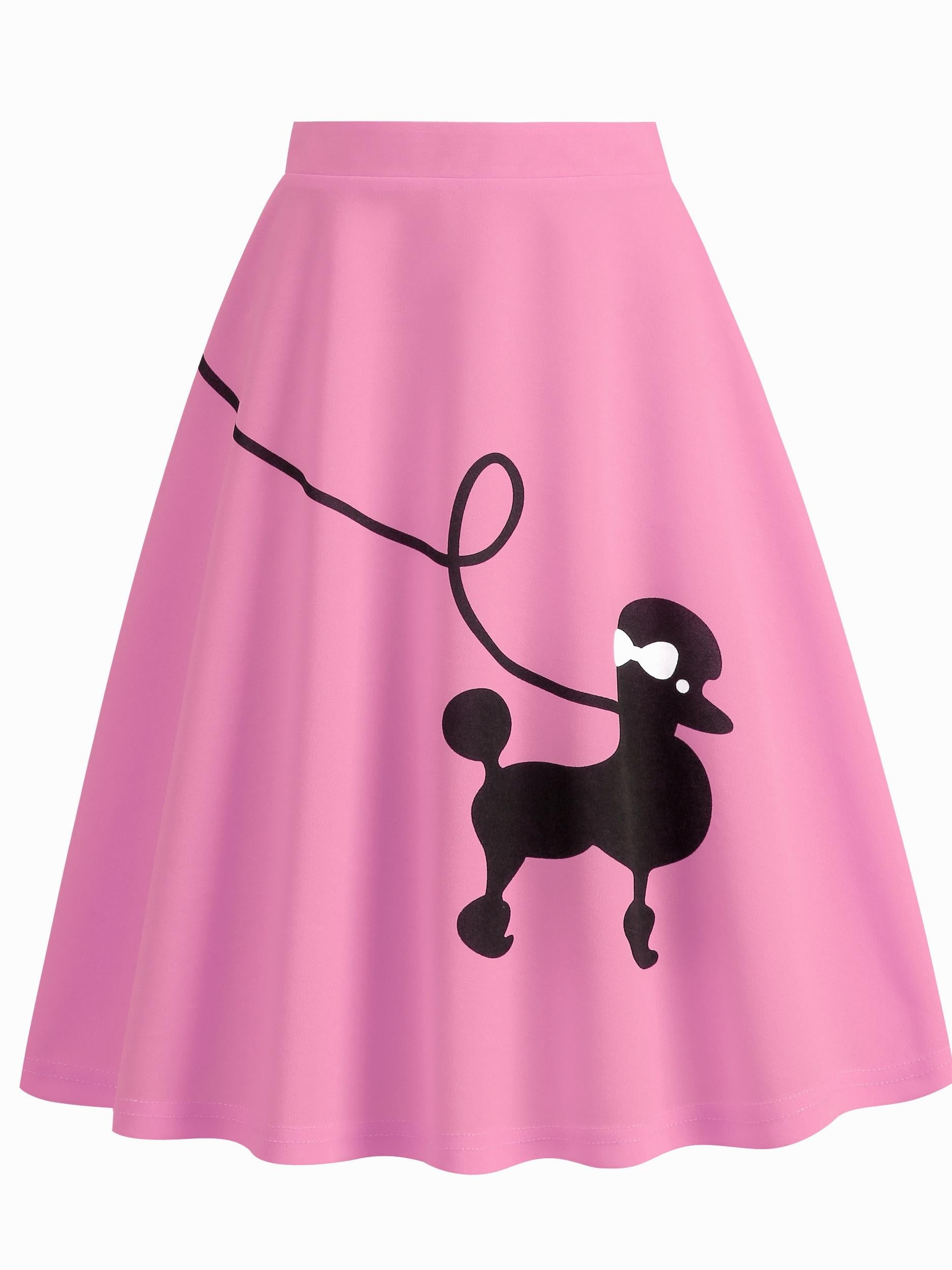 Cartoon Dog Print A-line Skirt Vintage Zipper Skirt Women's Clothing