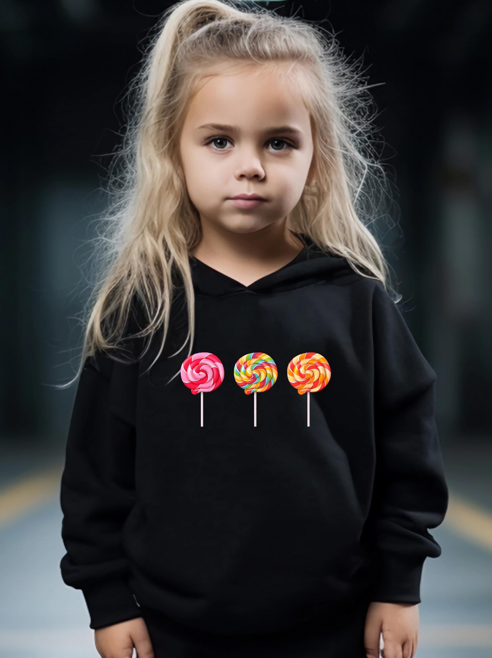 Lollipop Pattern Hooded Sweatshirt Girls Comfy Hoodies & Sweatpants
