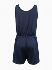 Solid Drawstring Romper Casual Sleeveless Romper