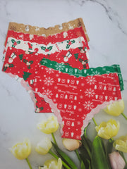 6pcs Christmas Print Briefs Scallop Trim Panties Women's Lingerie