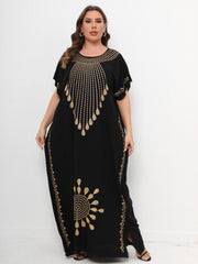Abaya Dress Women's Plus Tribal Print Bat Sleeve Round Neck